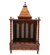 Medium Sized Handmade Sheesham Wood Home Temple In Brown